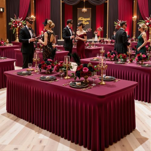 6 Pack Burgundy Table Cloth for 6 Foot Rectangle Tables Spandex Fitted Tablecloth 6ft Stretch Table Covers Skirt Burgundy Banquet Tablecloths Wrinkle Free Tablecloth for Party Wedding Birthday Event - Image 2