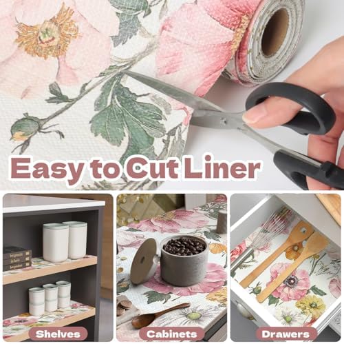 Quttisay Floral Shelf Liner Pink Cabinet Liners for Shelves 12In x 10FT - Image 4