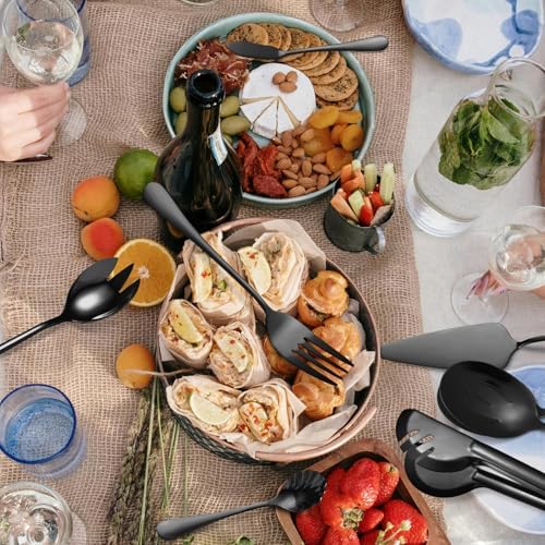 Black Serving Utensils Set 10-Piece Stainless Steel Kitchen Catering Flatware include Catering Tong Big Spoons and Ladles Servers Large Fork Spatula Ideal for Home and Restaurant Use - Image 6