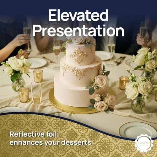 O’Creme Cake Board, Gold Foil Round Cake Circles with Gorgeous Design, Sturdy & Durable 1/2” Thick Cake Drums, Round Cake Boards with 24” Diameter, Pack of 5 Disposable Cake Drums - Image 4
