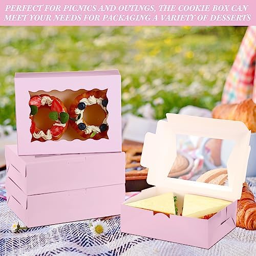 TaoBary 100 Pcs 8 Inch Bakery Boxes 8 x 6 x 2.5 Inch Cookie Pastry Boxes with 2 Style Window for Cookie Treat Chocolate Strawberries Cupcakes Candy Muffins(Pink) - Image 5