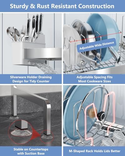 3-Tier Stainless Steel Over-the-Sink Dish Drying Rack, Expandable - Image 6