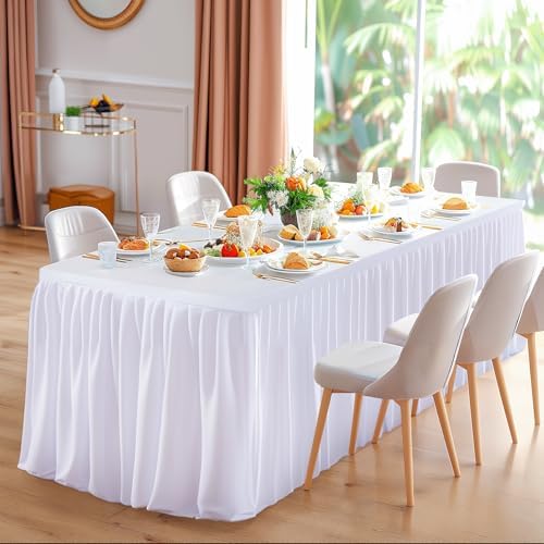 Wish Care 3 Pack White Polyester Table Clothes for 8 Foot Rectangle Tables, Wrinkle Free Fitted Table Cover with Pleated Ruffle Table Skirt for Birthday Party Wedding Trade Show Event Display - Image 5