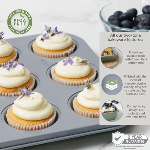 Cooksmart Signature 12 Cup Muffin Tray – Carbon Steel | PFOA-Free Non-Stick | Dishwasher Safe | Elegant Green Finish | Perfect for Muffins & Cupcakes - Image 4