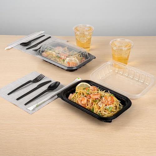 Restaurantware 24 oz Black Plastic Clamshell Container, 50 Pack - Image 3