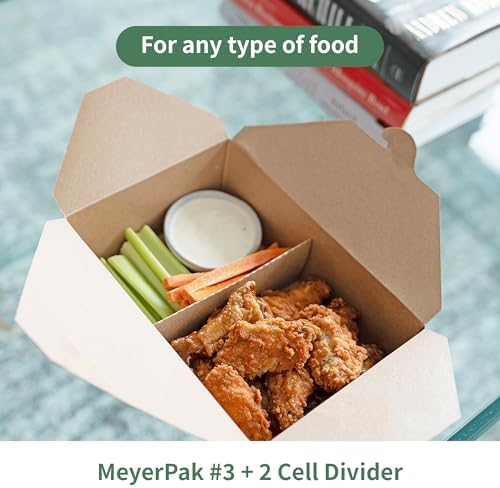 FC Meyer MeyerPak #3 w/ 2-Cell Wing Divider Combo Pack, Leak & Grease Resistant Take Out Boxes, Disposable To Go Food Containers, 7 3⁄4” x 5 1⁄2” x 2 1⁄2“, Kraft, Pack of 50 - Image 4