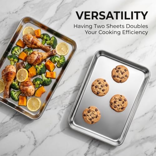 Stainless Steel Baking Sheet, 10.4" x 8" Cookie Sheet Pan, 2-Pack | Small Toaster Oven Tray Set for Baking, Healthy & Non-Toxic, Easy Clean & Dishwasher Safe - Image 6