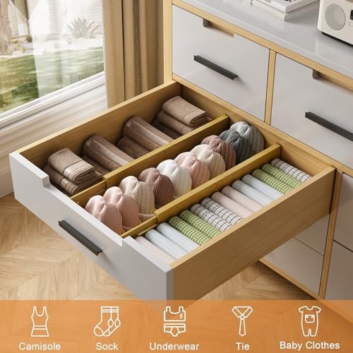 Bamboo Drawer Dividers, Adjustable Drawer Organizers, Fits 17.6–21" Drawers | 2.5" High, 8 Pack Expandable Drawer Separators for Kitchen, Nursery, Dressers & Office Storage, Natural - Image 5