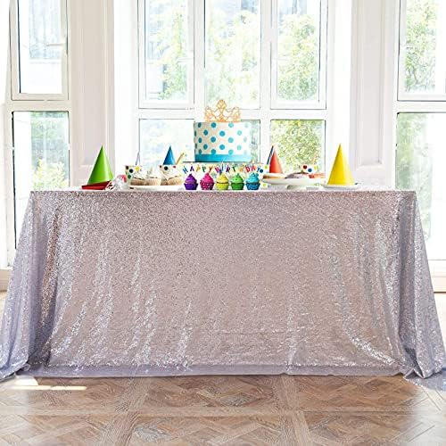 JYFLZQ Silver Sequin Tablecloth, Glitter Table Cover 90x132 Inch Rectangle by JYFLZQ