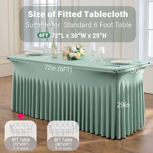 6 Pack Sage Green Spandex Tablecloths for 6 Foot Rectangle Tables, Wrinkle Free Stretchy Table Cloths 6ft Fitted Table Cover DeskSkirt for Weddings Birthday Party Banquet Baby Shower - Image 6