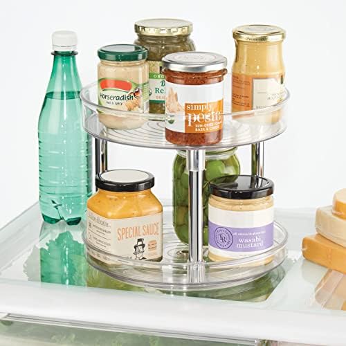 mDesign 2-Tier Lazy Susan Turntable for Kitchen Cabinets, Shelf, Table, Countertop, 9" Multi Level Rotating Organizer Carousel, Storage Turntable Organizer, Ligne Collection, 2 Pack, Clear/Chrome - Image 5