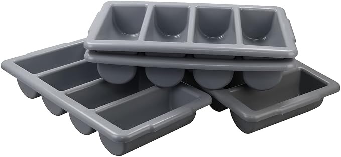 Begale 4-Pack Commercial Cutlery Bin, 4-Compartment Cutlery Bin, Gray - Image 8