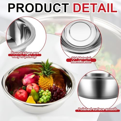 FillTouch 2 Pack Large Mixing Bowl 20 Qt Oversized All Purpose 304 Stainless Steel Polished Mirror Flat Base Metal Bowl for Home or Commercial Prepping Baking Mixing Marinating - Image 3