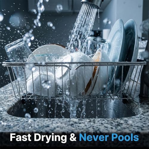 Thickened and Deepened Dish Drying Rack in Sink, Expandable Stainless Steel Dish Drainer with Tray for Kitchen Counter (16x11) - Image 7
