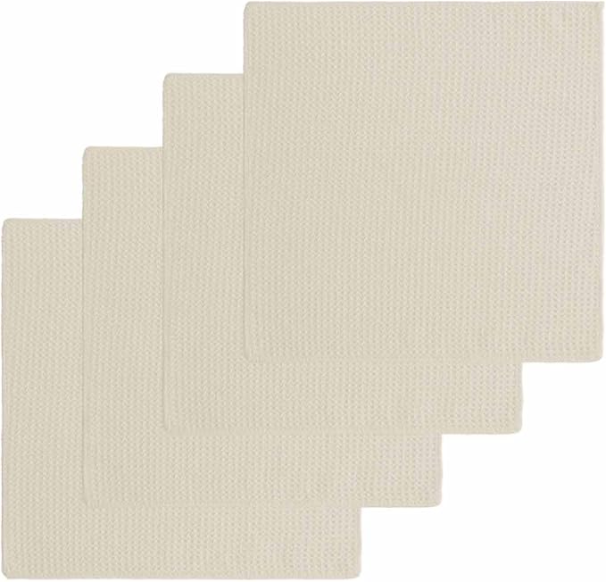 Ivory White Dish Towels Set,Waffle Weave Kitchen Towels Microfiber Towels Cleaning, Solid Color Pure Contemporary Minimalist Aesthetics Decor Soft Absorbent Dish Drying Towels Hand Towels 4-Pc 12x12In by Unknown
