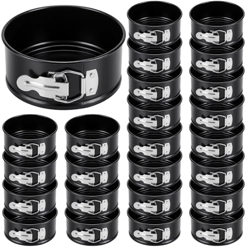 Sunnyray 25 Pcs 4 Inch Springform Pans Mini Cheesecake, Black | Removable Bottom Leakproof, Ideal for Cheesecakes Pizza Quiche Tarts, Nonstick Spring Form Baking Easy Release Round Molds by Sunnyray
