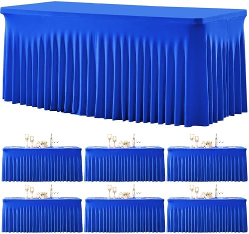 gogoparti 6 Pack Spandex Royal Blue Fitted Table Cloth for 8ft Rectangle Tables Blue Tablecloth Stretch Table Covers Banquet Wrinkle Free Tablecloths Skirt for Parties Wedding by Gogoparti