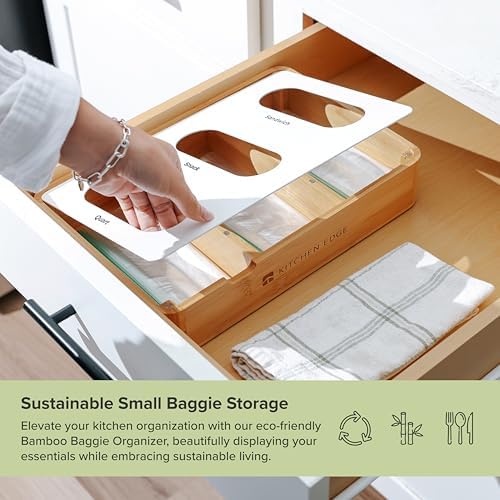 KitchenEdge 3-Slot Bag Organizer, Wall Mountable, Bamboo - Image 5