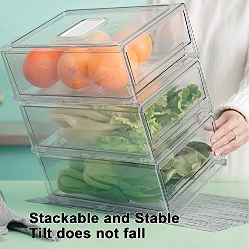 YekouMax Pantry Organizers and Storage Bins, Refrigerator Organizer, Plastic Stackable Storage Bins with Drawers, Pull-Out Cabinet Containers for Fridge Kitchen Office (2 PACK, Extra Large & Medium) - Image 5