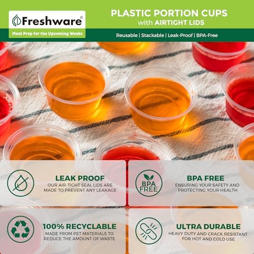 Freshware Plastic Portion Cups with Lids [5.5 Ounce, 200 Sets] Souffle Cups, Jello Shot Cups, Condiment Sauce Containers For Sampling, Sauce, Snack or Dressing - Image 6