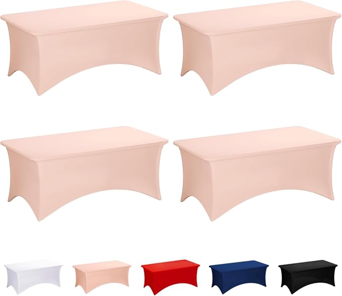 Fixwal 4 Pack 6FT Light Pink Tablecloth Rectangle Spandex Table Cover by Fixwal