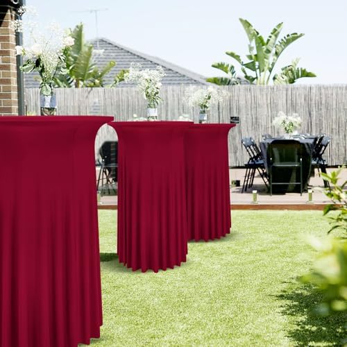 4 Packs Wine Red Round Cocktail Table Skirt 32"x 43" - Image 6
