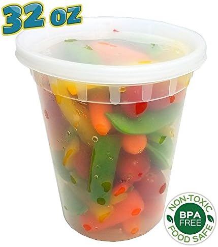 PCM 8 16 32 oz. Round Plastic Deli Soup Containers w/Lids Microwavable BPA Free (Pack of 6 Sets Each) - Image 6