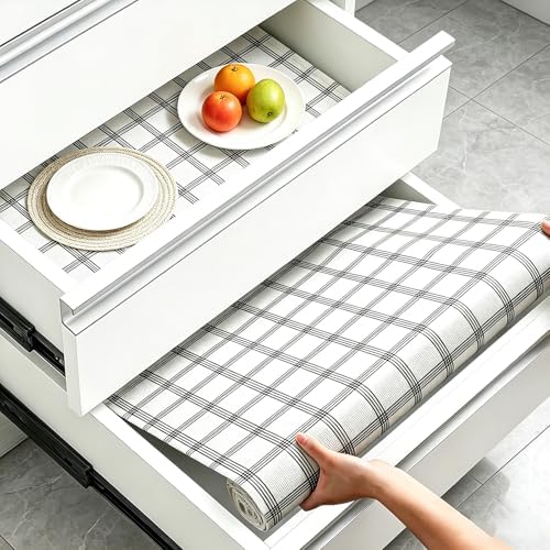 Niviy Shelf and Drawer Liner for Kitchen Cabinet, 12in x 10FT Waterproof Washable Thickened Shelf Paper Easy Liners for Bathroom with Knife Tape Measure, Plaid by Niviy
