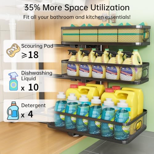 3-Tier Under Sink Organizer, Pull Out Cabinet Organizer for Kitchen & Bath - Image 5