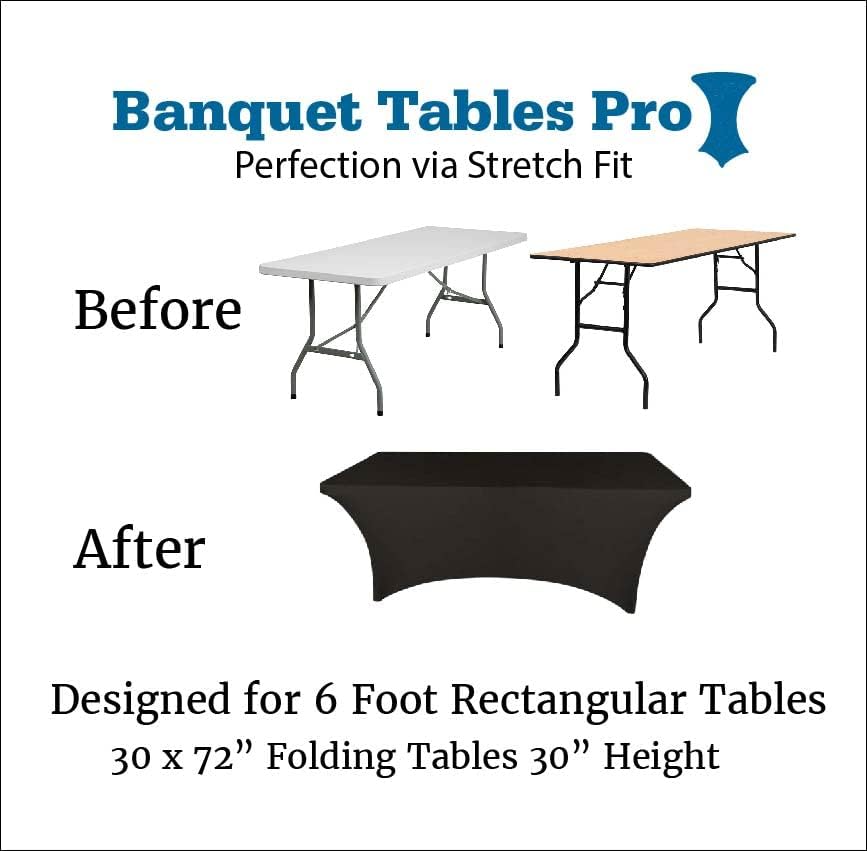 Banquet Tables Pro 6 ft Black Stretch Tight Fit Spandex Rectangular Folding Tablecover for 30Wx72Lx30H Folding Patio Tables, Banquet,Party - Image 2