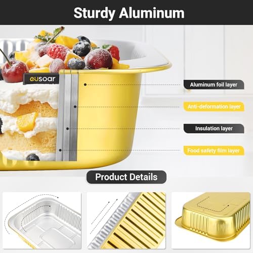 EUSOAR Aluminum Pans with Lids, 12pack 74oz Small Disposable Foil Loaf Cake Food Storage Pans,Catering Party Meal Prep Freezer Drip Pans Trays for Microwave Oven Safe Cooking,Baking,Roasting,Heating - Image 3
