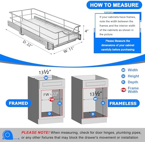 WelFurGeer Soft Close Slide Out Cabinet Shelf, 11" W x 22" D Pull Out Drawers for Kitchen Cabinets, Kitchen Shelf Organizer, Cupboard Organizers and Storage, Under Cabinet Pull Out Shelves - Image 3
