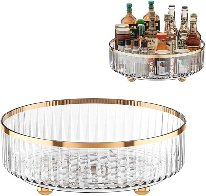 Clear Lazy Susan Pantry Organizer and Storage,Rotating Storage Rack for Kitchen,Plastic 11" Turntable Organizer for Cabinet,Countertop,Dining Table,Vanity,Condiment,Spice,Food.Round Spinning Tray by iopswow