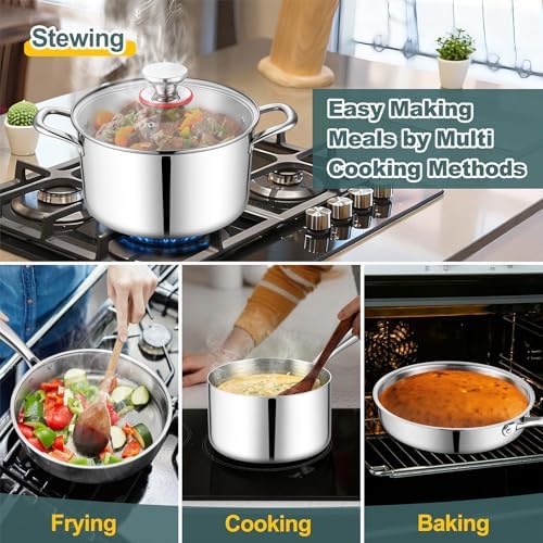 P&P CHEF Stainless Steel Cookware Set of 6, 10-Pieces Pots and Pans Sets - Image 5