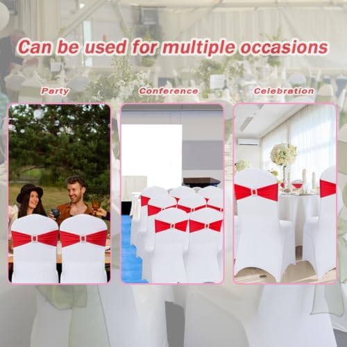 Joccun 30 PCS Spandex Chair Sashes Bows Stretch Chair Cover Band with Buckle Slider Universal Elastic Chair Ties for Wedding Banquet Party Event Decoration (Ruby) - Image 7