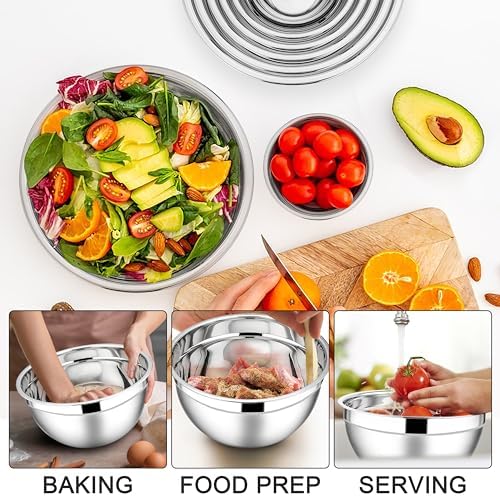 E-far Stainless Steel Mixing Bowls, 7PCS Mixing Bowls with Airtight Lids - Image 2