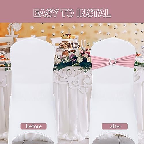 Pack of 120 Spandex Chair Sashes Bows Stretch Chair Cover Band with Buckle Slider Universal Elastic Chair Ties for Wedding Banquet Party Event Decoration (Dusty Pink) - Image 4