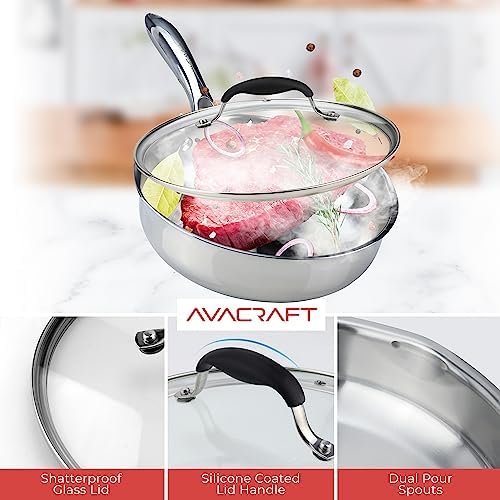 AVACRAFT 8 Inch Tri-Ply 18/10 Stainless Steel Frying Pan with Lid - Image 5