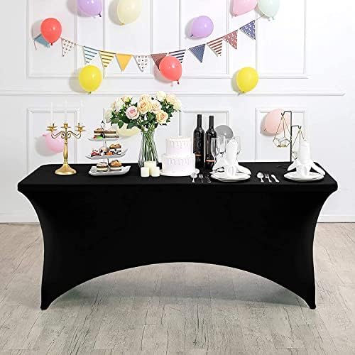 MDS® Pack of 2 Spandex Tablecloth 6FT Tight Fitted Stretch Table Cover – Washable Wrinkle-Free Reusable Elastic Patio Tablecloth for Wedding, Party, Banquet, Trade Show, Event Décor - Black - Image 2