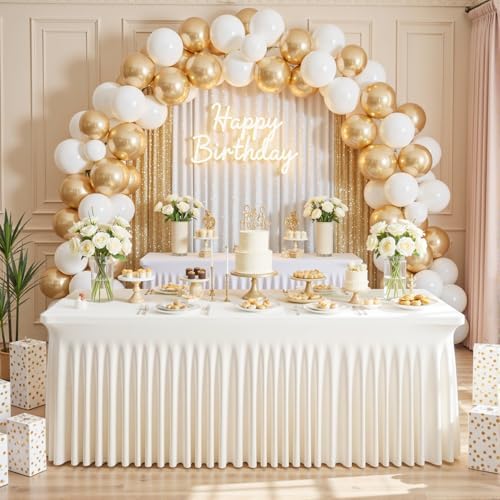 4 Pack Ivory Spandex Table Covers & Table Skirt for 6FT Rectangle Tables - Fitted 6 Foot Stretch Fabric Tablecloth with Pleats, Wrinkle Free for Weddings, Parties, Craft Fairs & Folding Tables - Image 3