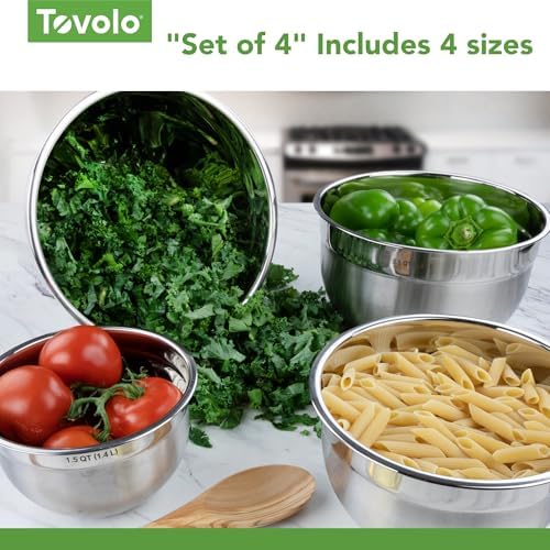 Tovolo Stainless Steel Mixing Bowls Set of 4 Small Medium Large XL Metal Bowl Set for Cooking Baking Prep, Dishwasher Safe Nesting Mixing Bowls Set, Freezer Storage and Mixer Safe Heavy Duty Bowls - Image 5