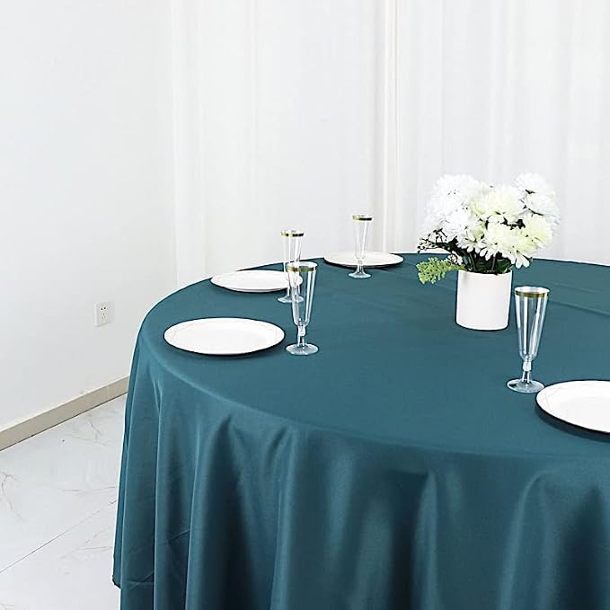 BalsaCircle 6 pcs 108 inch Peacock Teal Round Polyester Tablecloths Fabric Table Cover Linens for Wedding Party Banquet Reception Events Kitchen Dining - Image 6