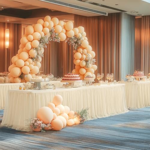 Champagne Tablecloth Rectangle Table Cover for 6 Foot Table, Champagne Tulle Table Skirt Rectangle Table 6ft Stretch Tulle Tablecloth Fitted Elastic Banquet Party Wedding Table Cloth for 6 Foot Table - Image 3
