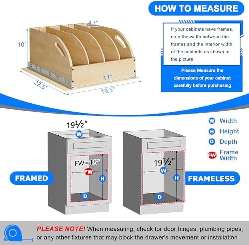 WelFurGeer Birchwood Pot and Pan Organizer with Soft-Close Drawer, Pull Out Cabinet Organizer, Heavy-Duty Slide-Out Storage for Baking Sheets, Cutting Boards, and Kitchen Utensils - Image 5