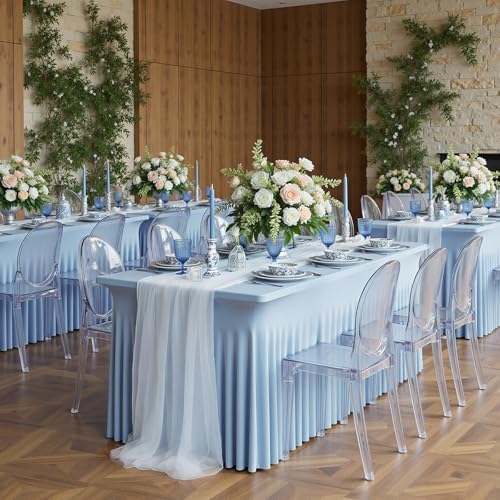 6 Pack Dusty Blue Spandex Tablecloths for 6 Foot Rectangle Tables, Wrinkle Free Stretchy Table Cloths 6ft Fitted Table Cover DeskSkirt for Weddings Birthday Party Banquet Baby Shower - Image 5