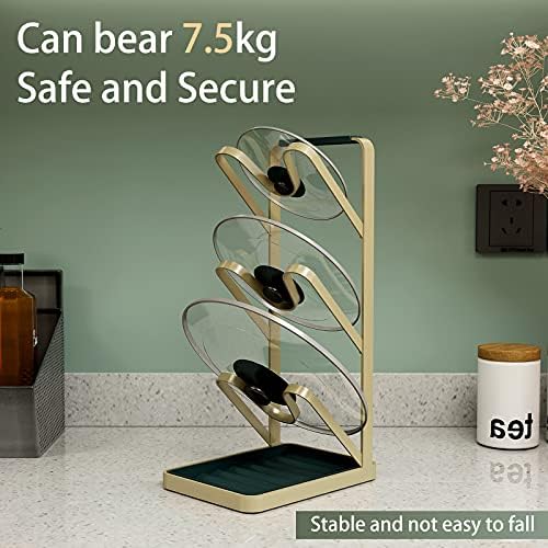 Lid Stand Lid Organizer Pot Lid Rack Holder for Utensils in Kitchen Cabinet Spatula Rack,Cutting Boards,Spoon Storage Gold - Image 3