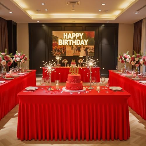 2 Pack Red Spandex Tablecloths for Rectangle Tables 8 Foot Red Stretch Table Cloth Rectangle 8ft Elastic Fitted Table Cover Fabric with Skirt for Wedding Graduation Birthday Party Banquet Buffet - Image 5