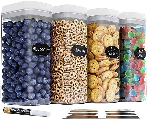 Chef's Path Large Airtight Food Storage Containers with White Lids, Set of 4, 3.2L, 109Oz, Kitchen and Pantry Canisters for Pasta, Cereal, Noodles, and Flour Storage - Transparent by ChefsPath