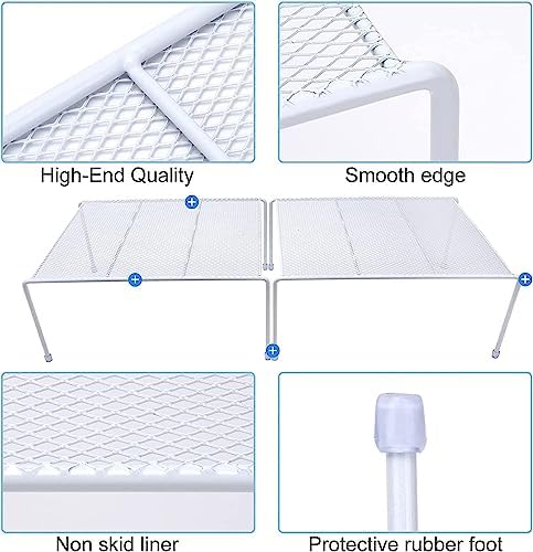 Set of 6 Mesh Kitchen Shelves Cabinet Storage Shelf Rack (13.1 x 10.2 Inch) ，Kitchen Bathroom Pantry Cupboard Desk Home Office, Fridge, Cabinet, Bathroom Cupboard, Non-slip Plastic Feet (6, White) - Image 5