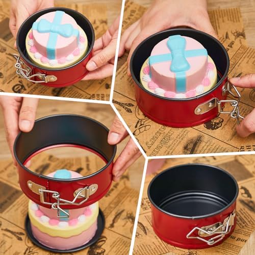 Sunnyray 8 Pcs 4 Inch Springform Pans Mini Cheesecake, Red | Removable Bottom Leakproof, Ideal for Cheesecakes Pizza Quiche Tarts, Nonstick Spring Form Baking Easy Release Round Molds - Image 4